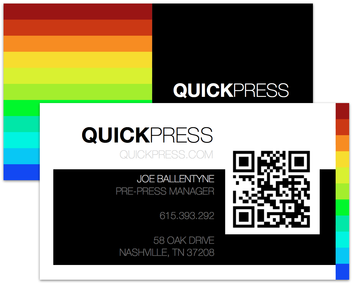 Business card example with QR code.