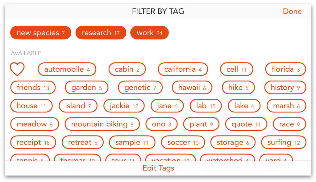 Screenshot of Filter by Tag.